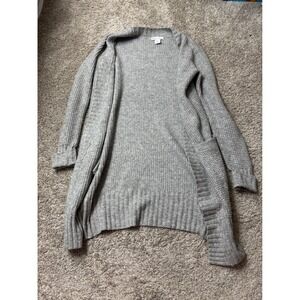 London Kaye Womens Grey Waffle Knit Open Front Longline Cardigan Sweater Small